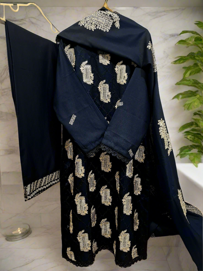 3pc DhanakWinter-Ready Dhanak 3pc Ensemble – Soft Fabric with Classic Detailing