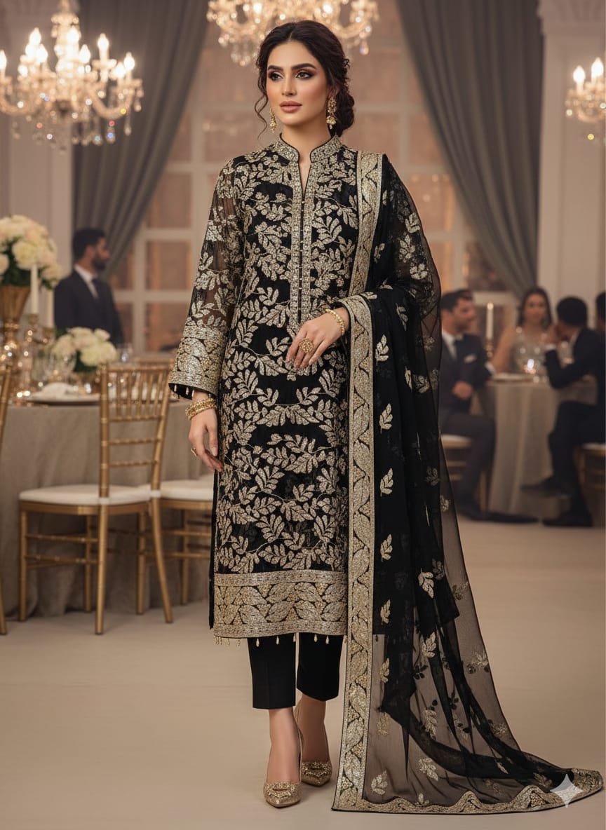 Chiffon Unstitched 2pc foil work