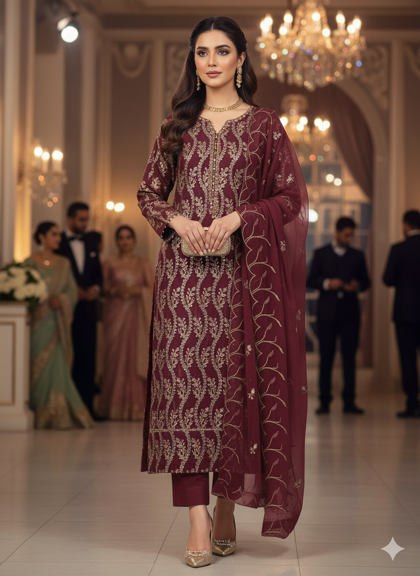 Chiffon embroidered 2pc