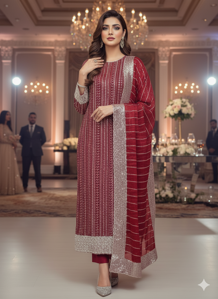 Silk 2pc Unstitched – Luxe Turkish Cutdana Embroidery Edition Fountain