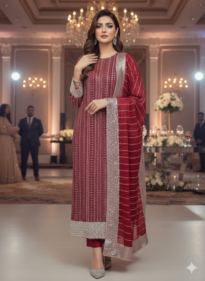 Silk 2pc Unstitched – Luxe Turkish Cutdana Embroidery Edition Fountain