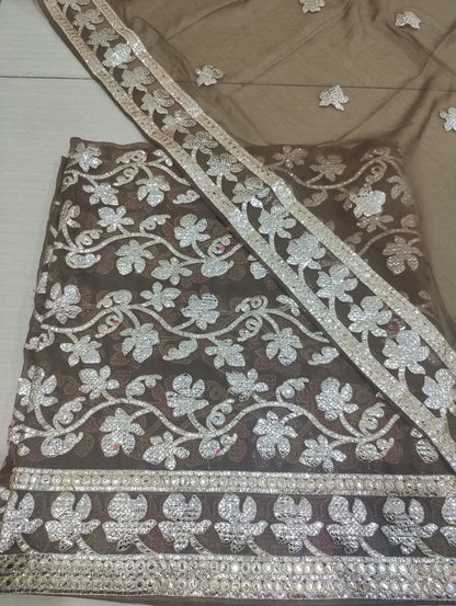 Chiffon unstitched 2pc Foil work