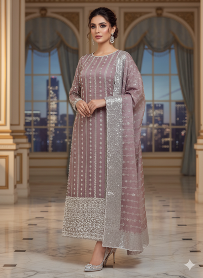 Turkish-Inspired Cutdana Work – Premium Silk 2pc Unstitched Ensemble