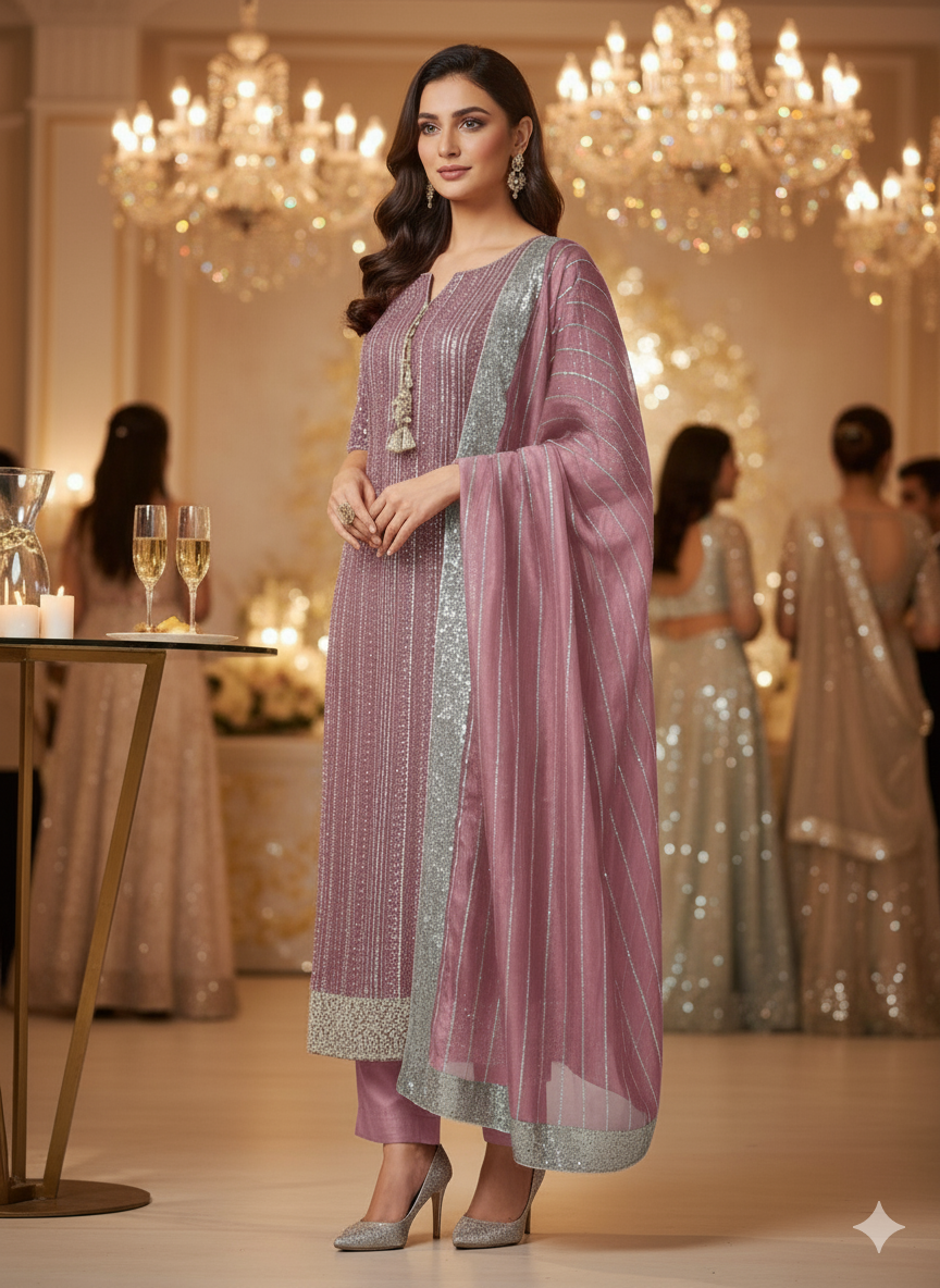 Silk 2pc Unstitched – Luxe Turkish Cutdana Embroidery Edition Fountain