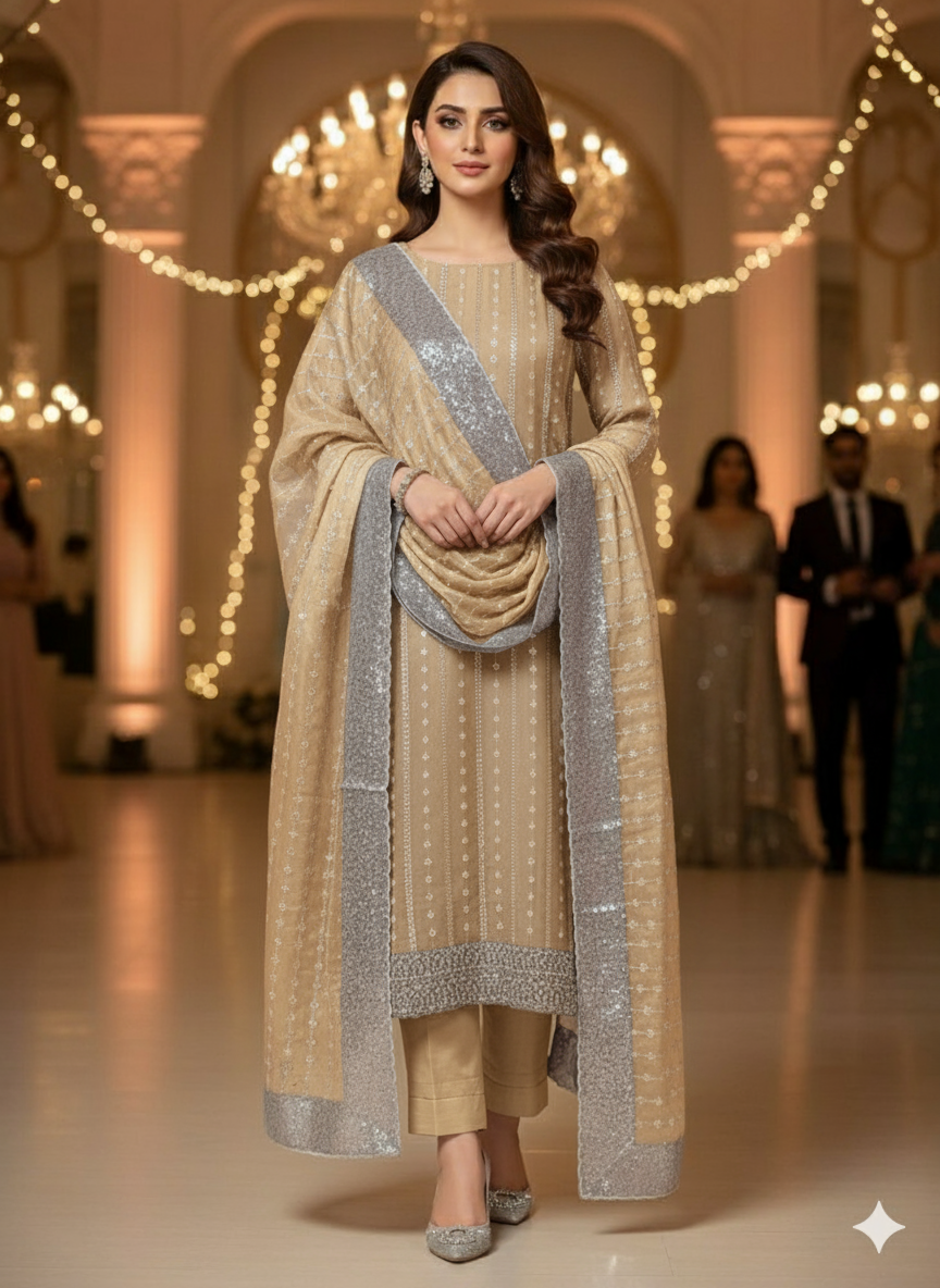 Silk 2pc – Unstitched Turkish Cutdana Collection - 5