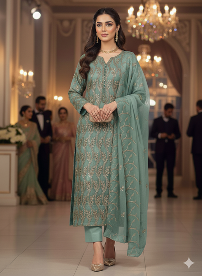 Chiffon embroidered 2pc