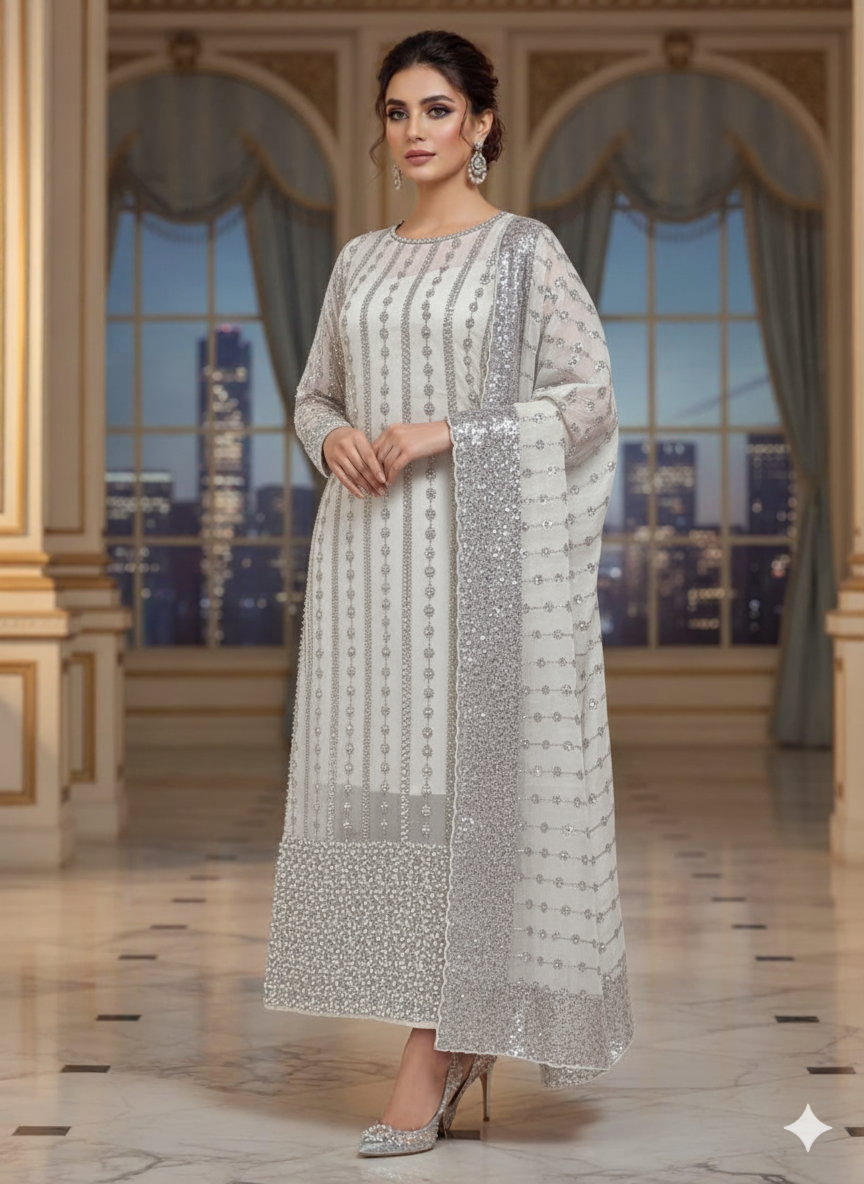 Silk 2pc – Unstitched Turkish Cutdana Collection - 1