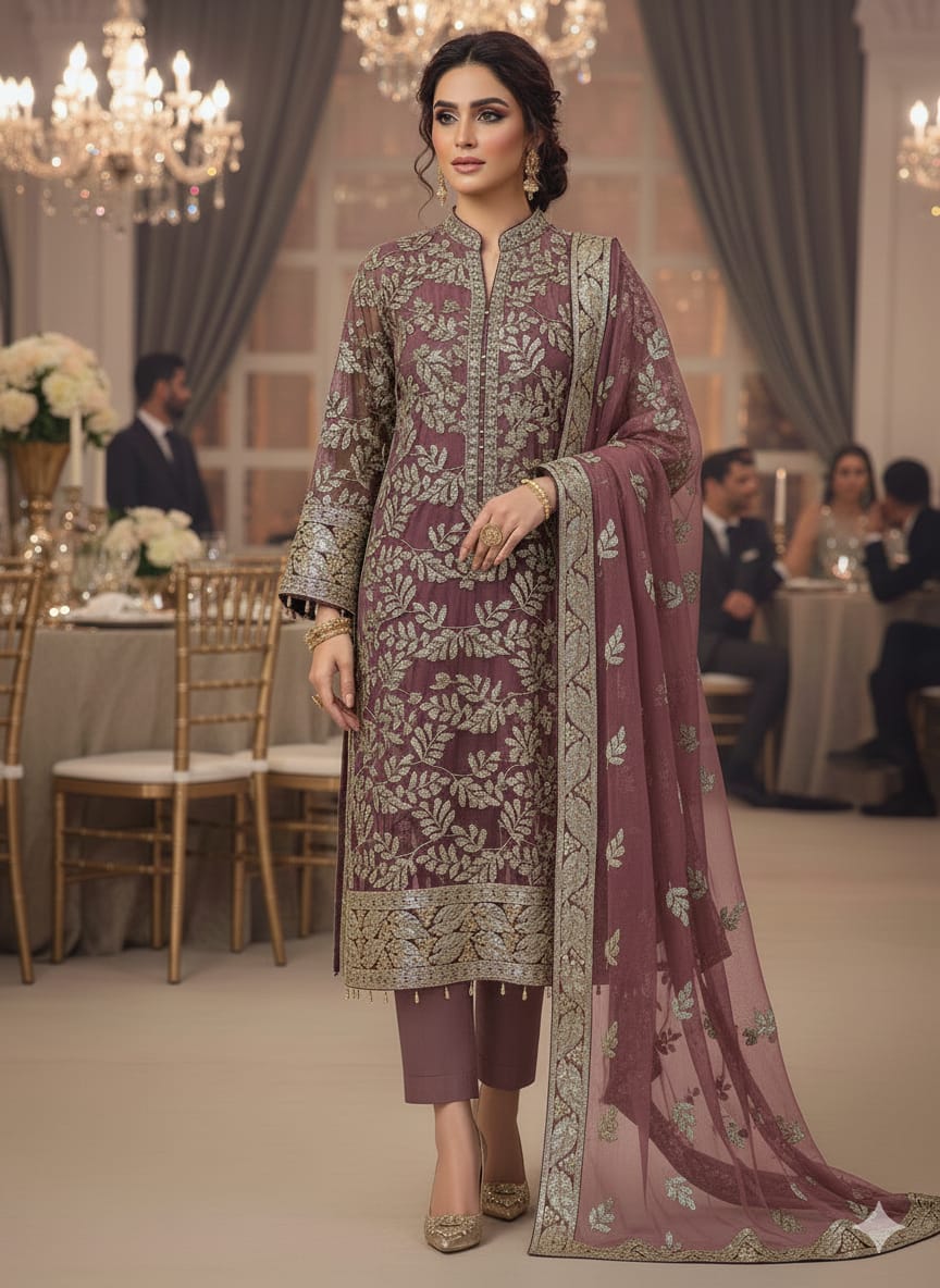 Chiffon Unstitched 2pc foil work