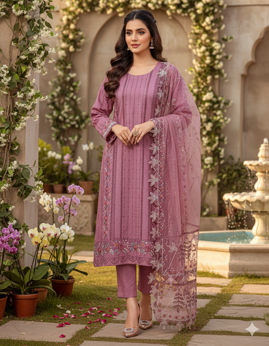 Chikankari Embroidered Lawn Suit – 3pc | Premium Collection