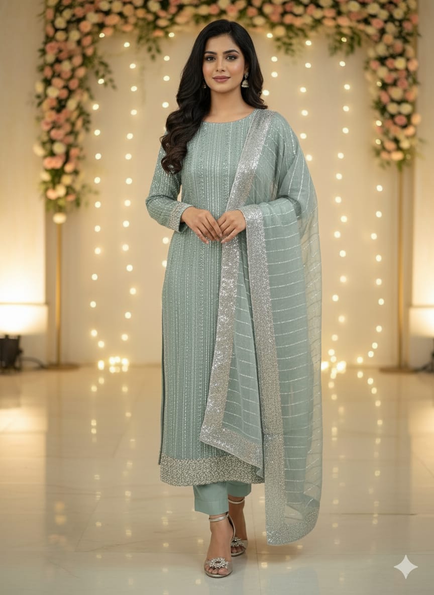 Silk 2pc Unstitched – Luxe Turkish Cutdana Embroidery Edition Fountain