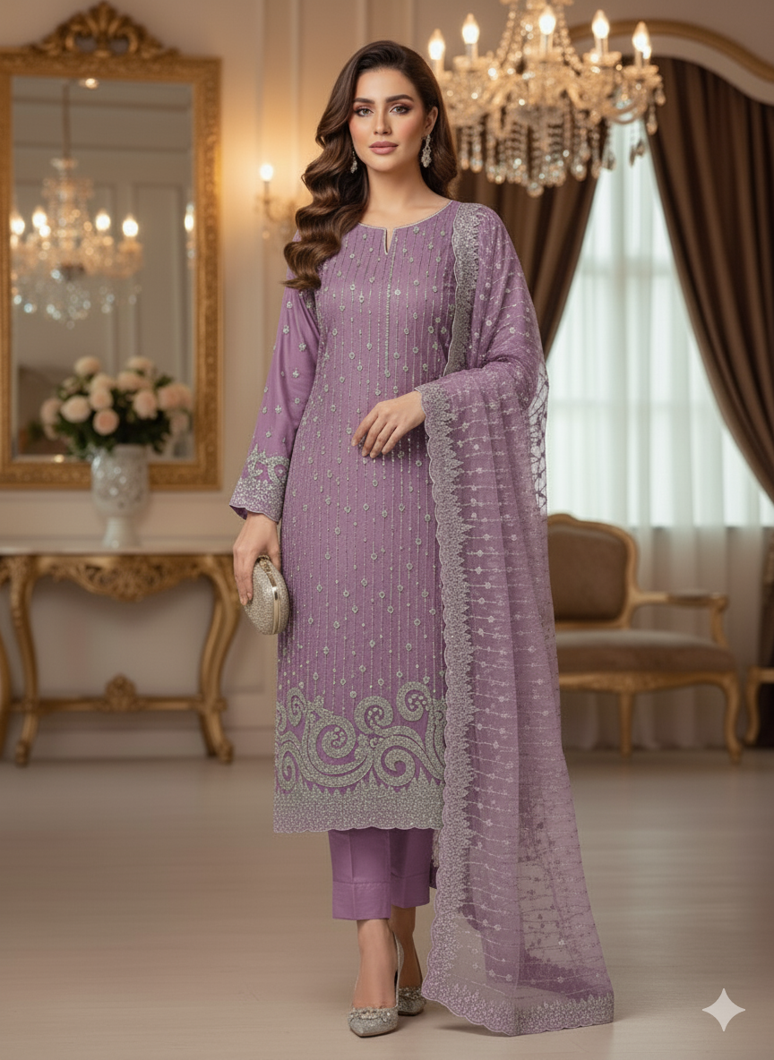 Net 2pc – Unstitched Turkish Cutdana Collection - 5