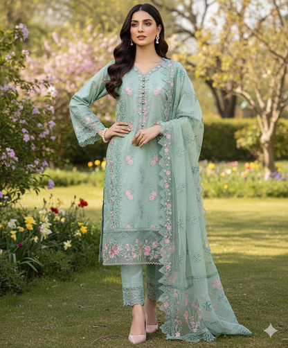 Women's 3pc Chikankari Lawn Outfit | Traditional & Trendy