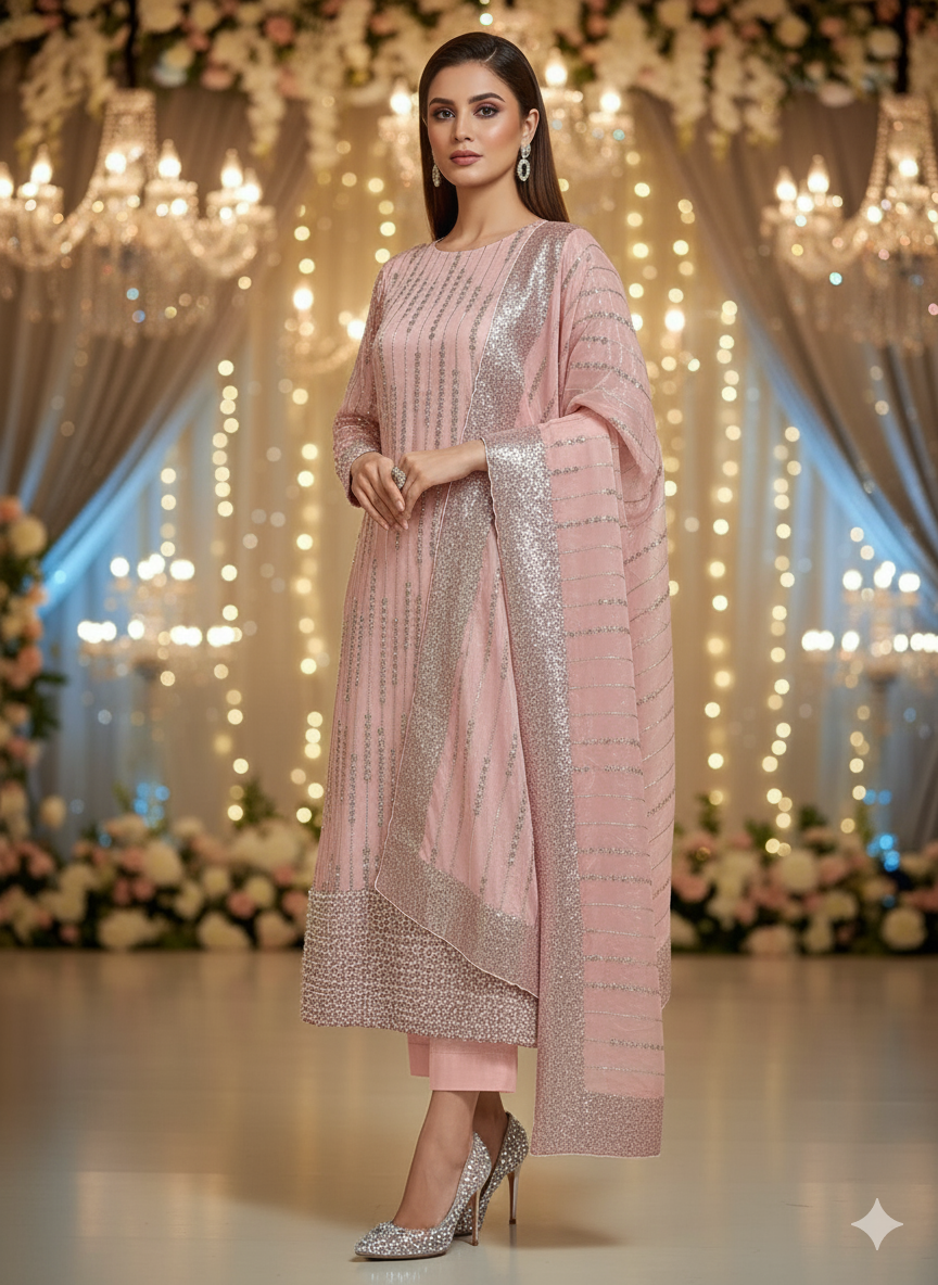 Artisan Silk 2pc – Unstitched Turkish Cutdana Collection