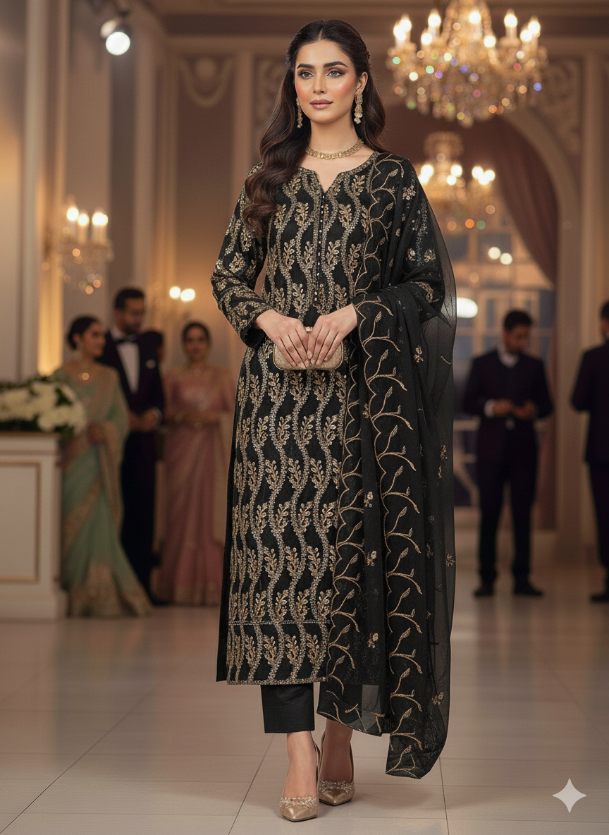 Chiffon embroidered 2pc