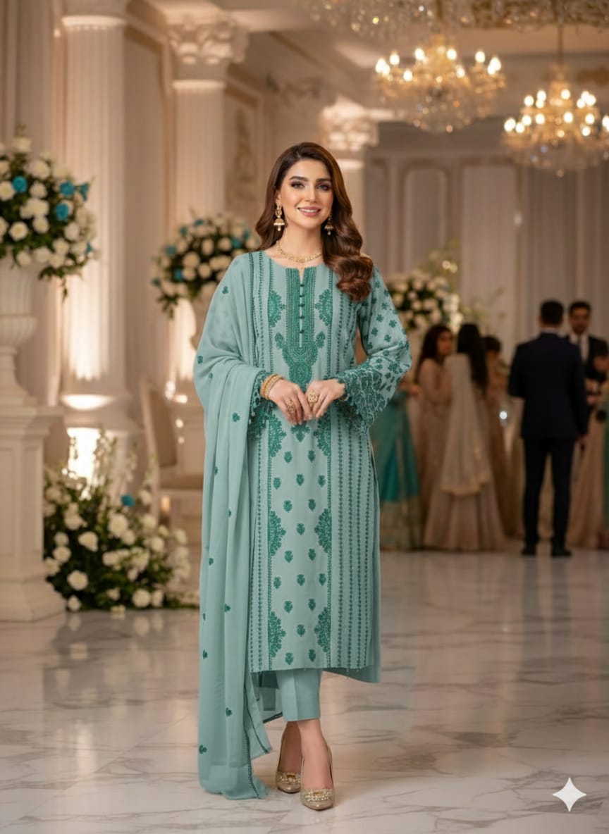 Chiffon Thread Embroiderd 2pc unstitched