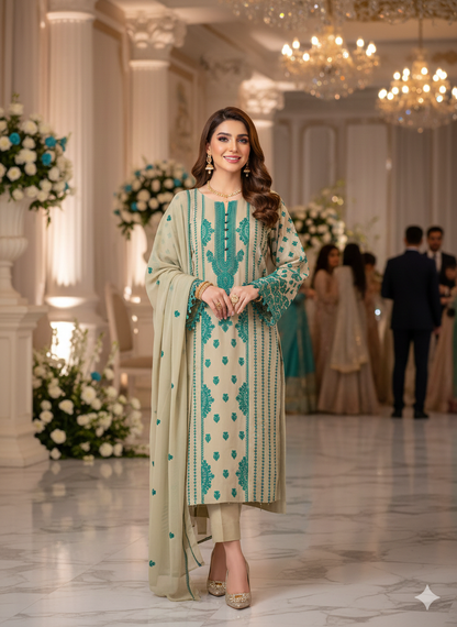 Chiffon Thread Embroiderd 2pc unstitched