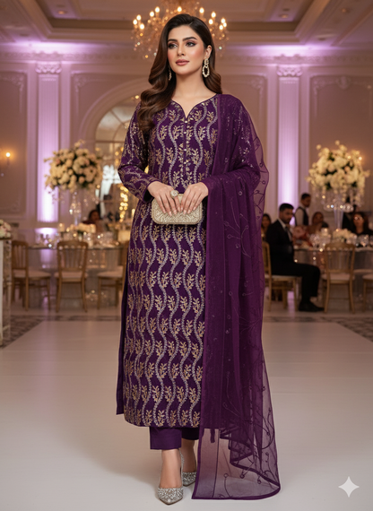 Chiffon embroidered unstitched