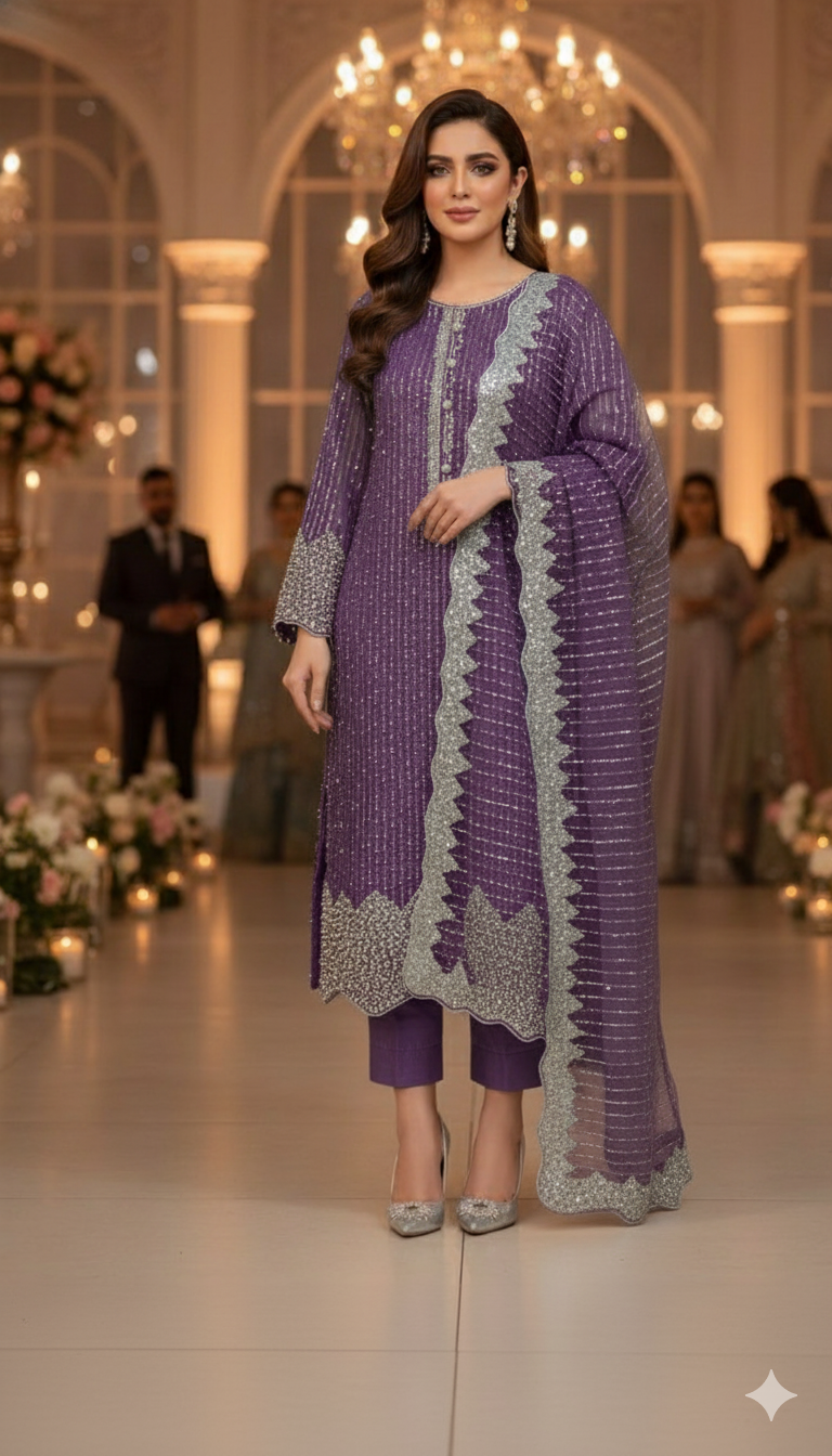 Net 2pc – Unstitched Turkish Cutdana Collection - 8