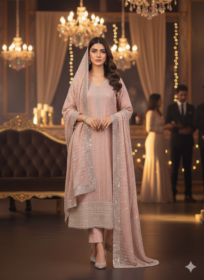 Silk 2pc – Unstitched Turkish Cutdana Collection - 1