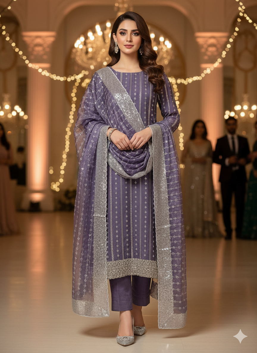 Silk 2pc – Unstitched Turkish Cutdana Collection - 5