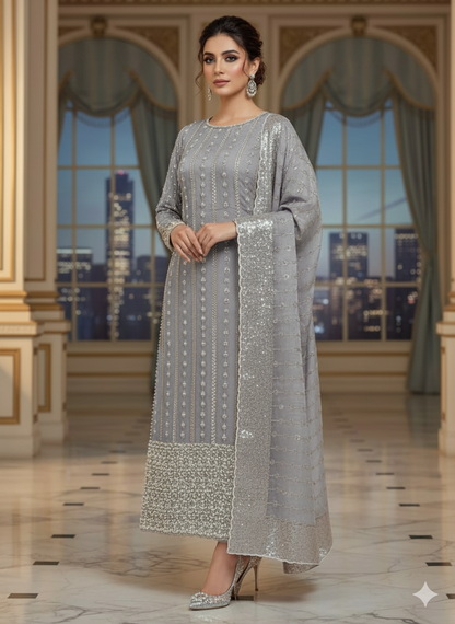 Silk 2pc – Unstitched Turkish Cutdana Collection - 1