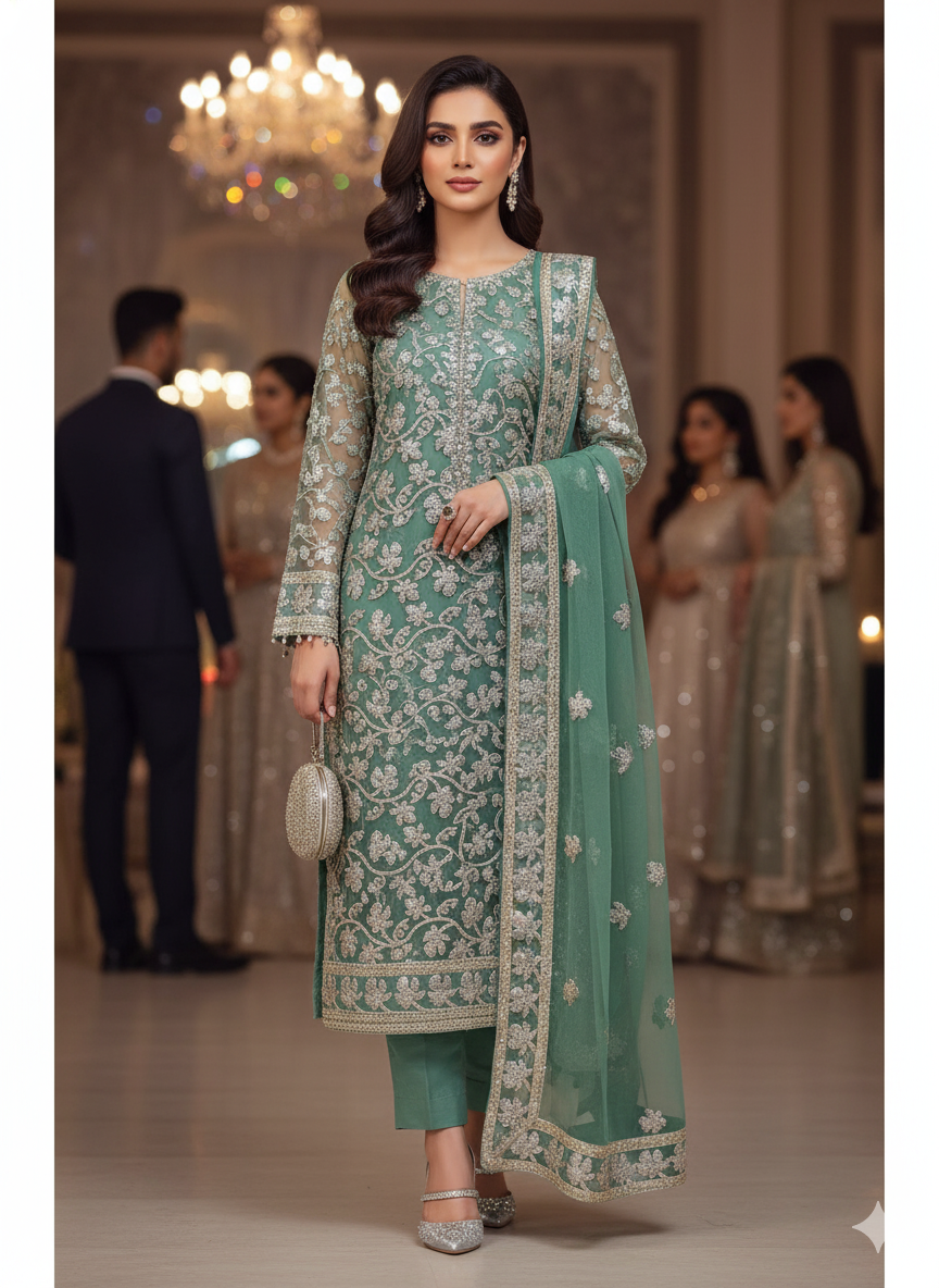 Chiffon unstitched 2pc Foil work