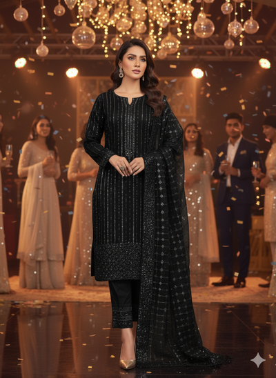 Elegant Silk 2pc – Handcrafted Turkish Cutdana Detailing (Unstitched)